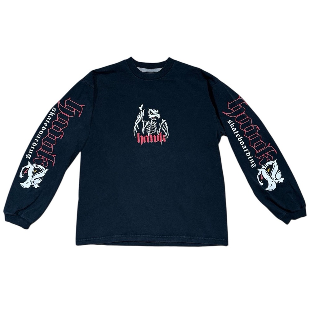 Vintage Youth M Tony Hawk Skull Long Sleeve 90s Y2K Skateboard Graphic Logo